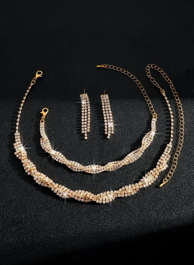 تايك تو طقم مجوهرات 3 قطع عقد وسوار وأقراط منمقة